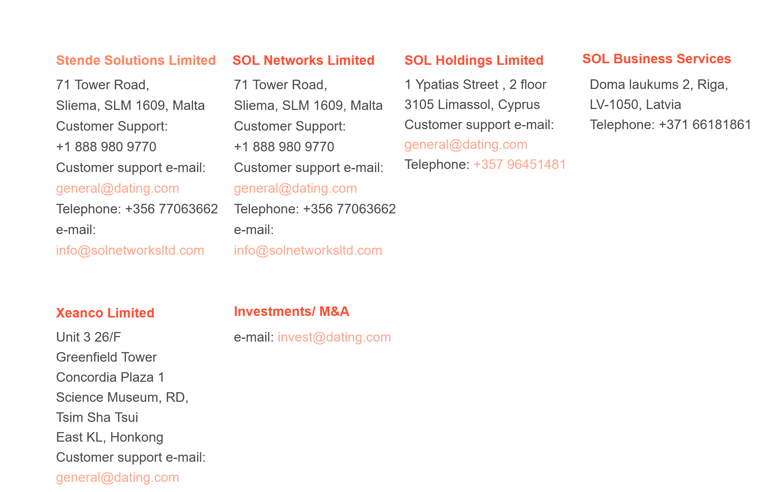 SOL Networks Limited SOL Holdings Limited Xeanco Limited Stende Solutions Limited connection